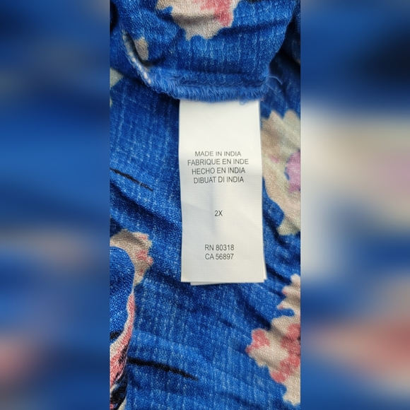 Lucky Brand Cold Shoulder Peasant Top Women's 2X Blue & Pink Floral Flowy Tunic - Picture 9 of 14